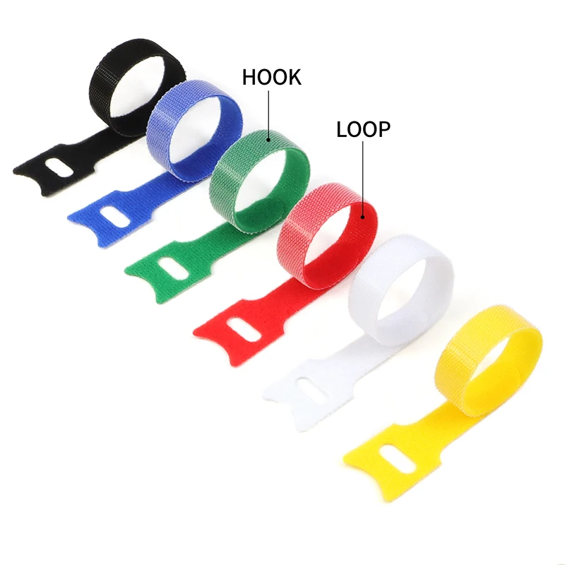 20pcs T-Type Reusable Cable Ties 150 200 250 300mm Nylon Hook & Loop Fastener Adjustable Wire Management Cable Organizer
