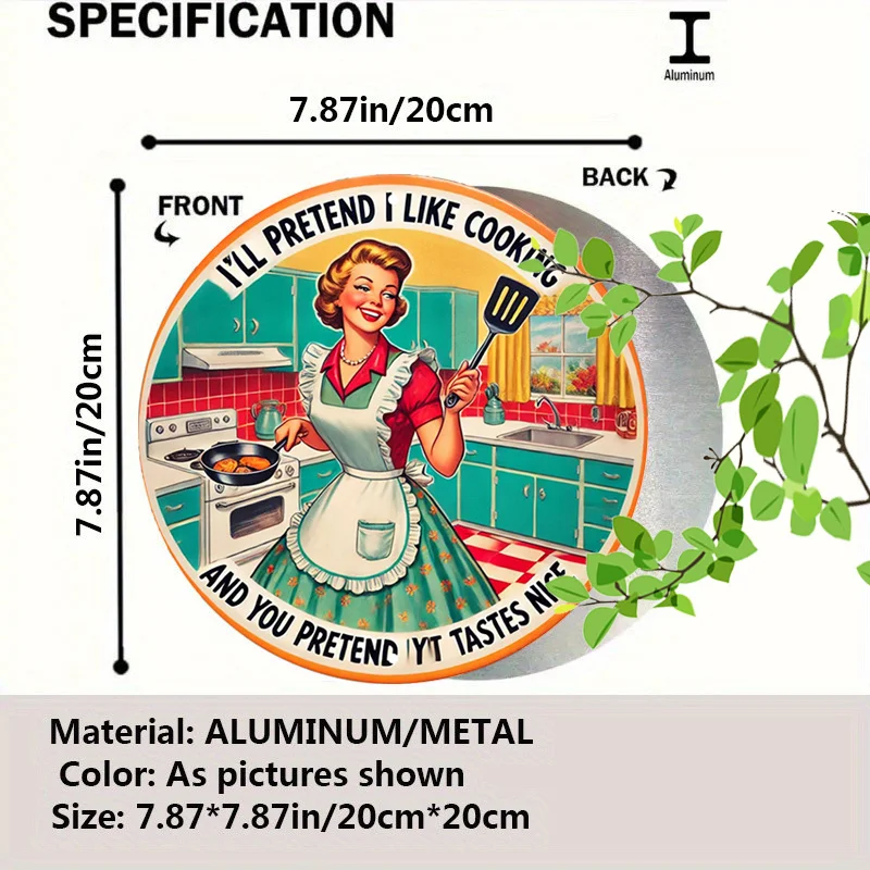 1pc Vintage Housewife Round Aluminum Metal Sign - Humorous Kitchen Wall Decor, Retro Cooking Theme Circular Tin Plaque for Home,