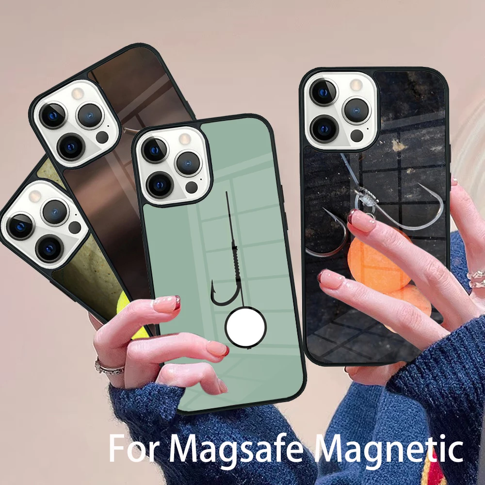 

Carp Fishing Boilie Rig Hook Phone Case Magesafe Magnetic Wireless Charge Cover For IPhone 16 11 12 13 14 15 Pro Max Plus Mini