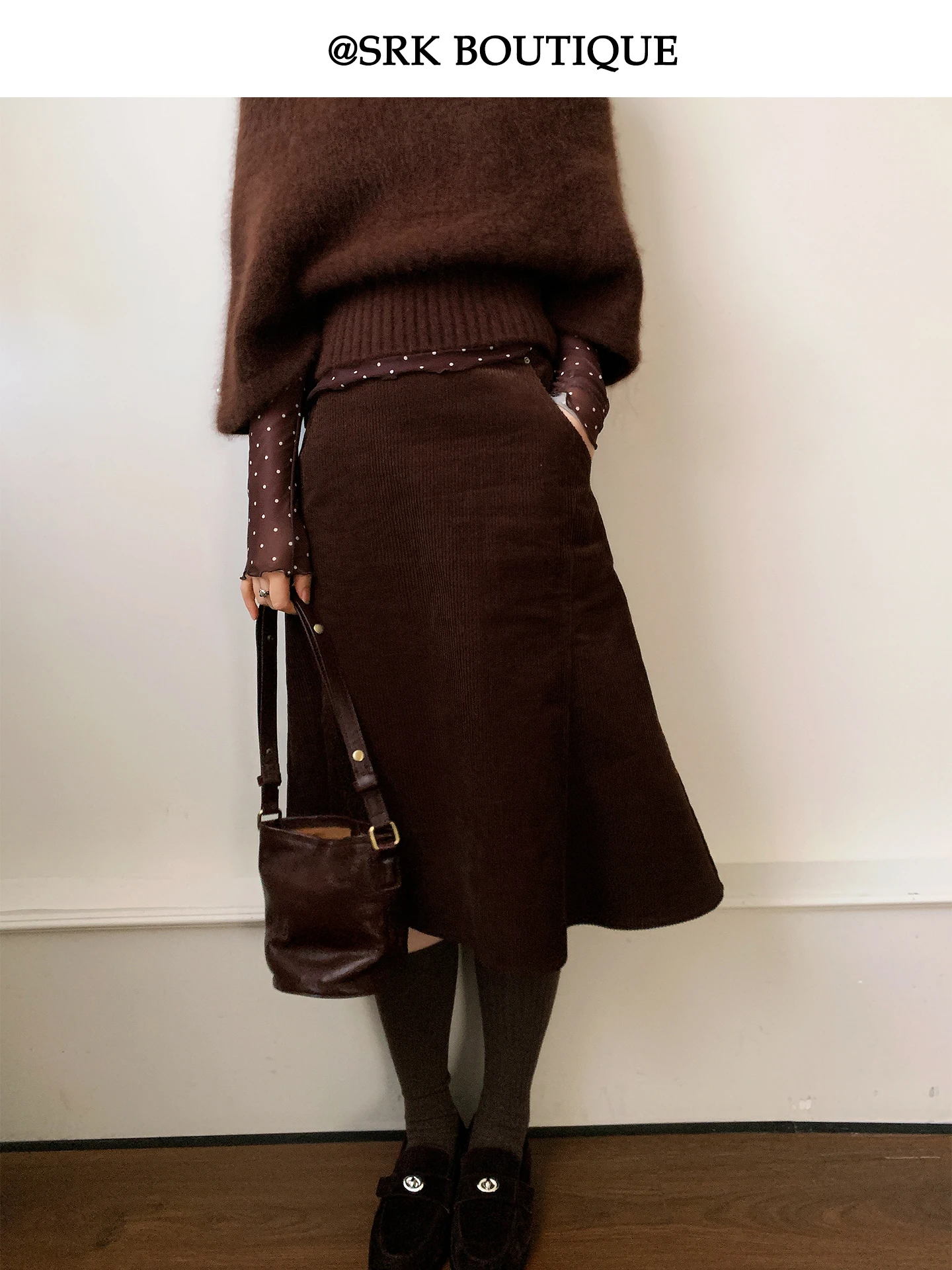 

Юбка женская SRK в стиле ретро, вельветовая, с завышенной талией, А-силуэт, темно-коричневая, модная, дышащая, приятная к телу, с эффектом похудения