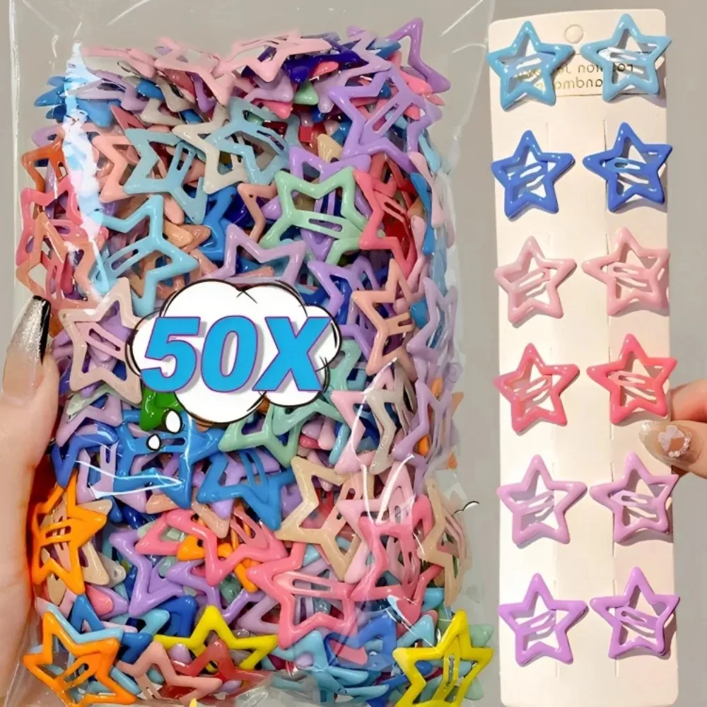 10/50Pcs Colorful Star Hair Clips Y2K Kawaii BB Snap Barrettes Metal Hair Pins Sweet Headdress Hair Jewelry for Women Girls view 3