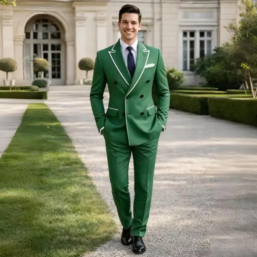 Sage Green Men Suits 2 Pieces Blazer Pants Set for Groom Prom Formal Double Breasted Wedding Tuxedo Slim Fit Party Suit for Men