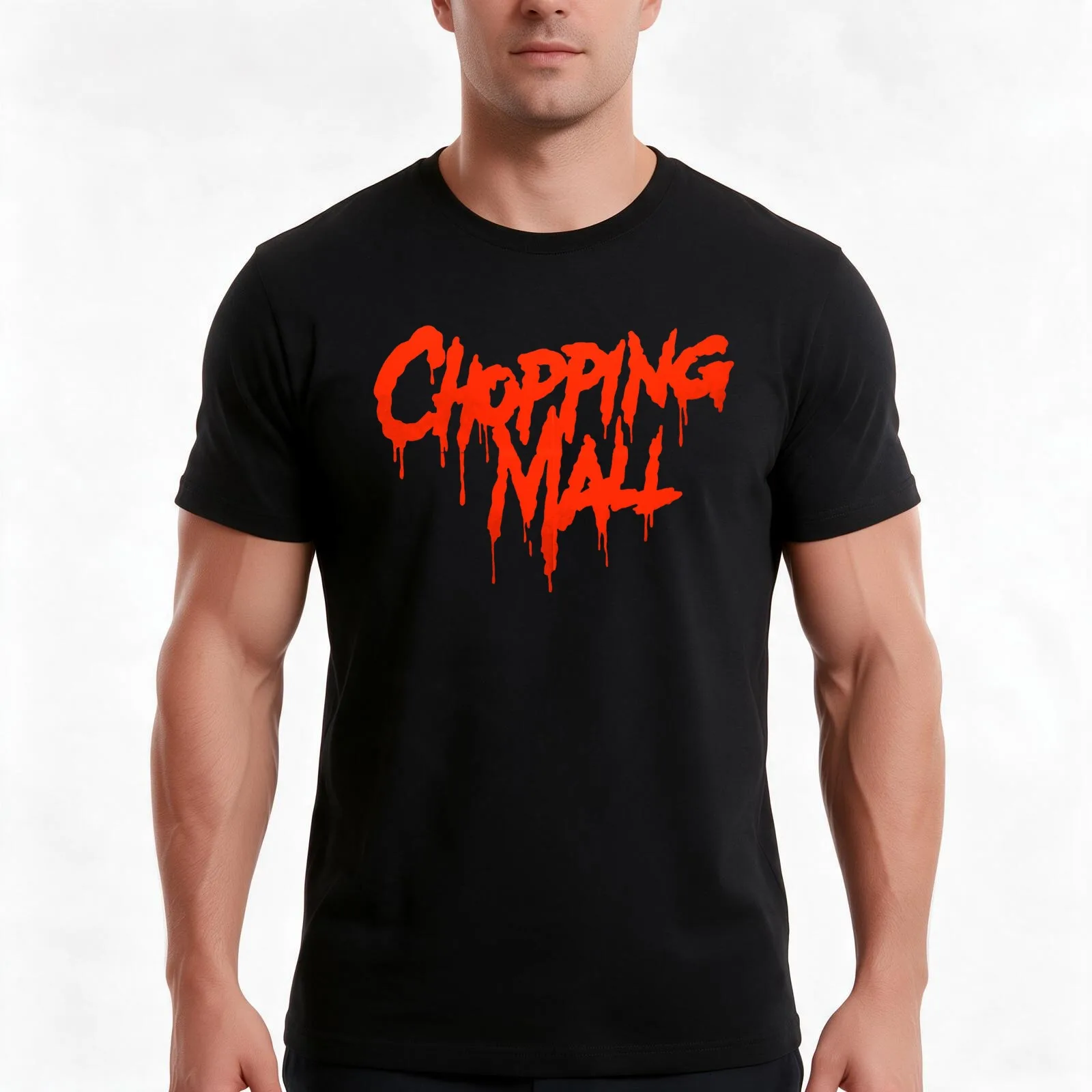 Chopping Mall T-Shirt, Summer Casual Cotton Tee, Oversized Streetwear Tops, Vintage Graphic Print, Loose Fit Short Sleeve