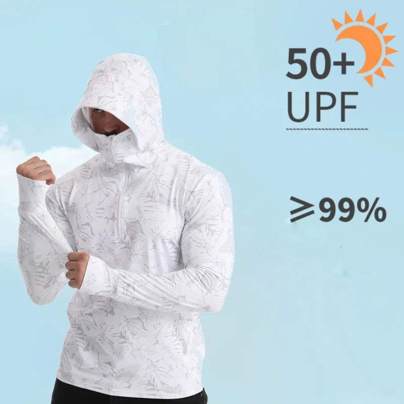 新しい通気性抗蚊乾燥薄型釣りシャツメンズ屋外長袖釣り服-uv-衣類フード付きコート日焼け止め