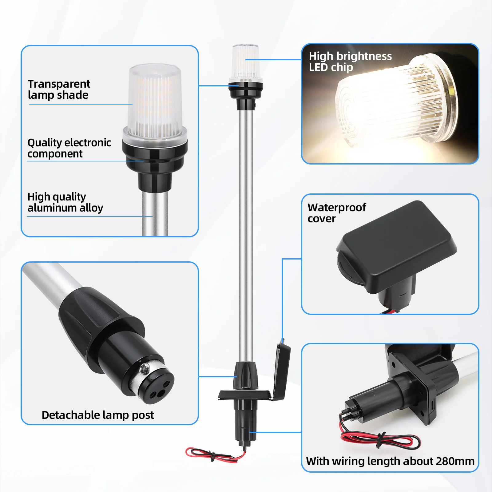 ZMFJH 22Inch 12V24V 360 Degree All Round Waterproof Boat Light Marine Sailing Lamp Yacht Stern Anchor LED Navigation Lights