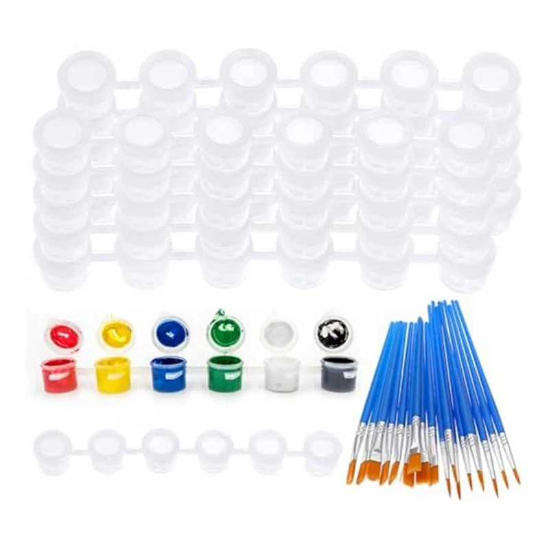 60 Empty Paint Can Strips 3Ml With 30 Paint Brushes Set Clear Paint Cups Set Kit With Lid Acrylic For Painting Art School