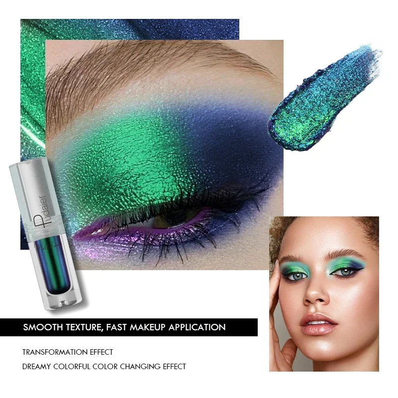 Sombra de ojos líquida camaleón brillante Multi cromado, brillo polarizado, azul pavo real, alto brillo, maquillaje Aurora