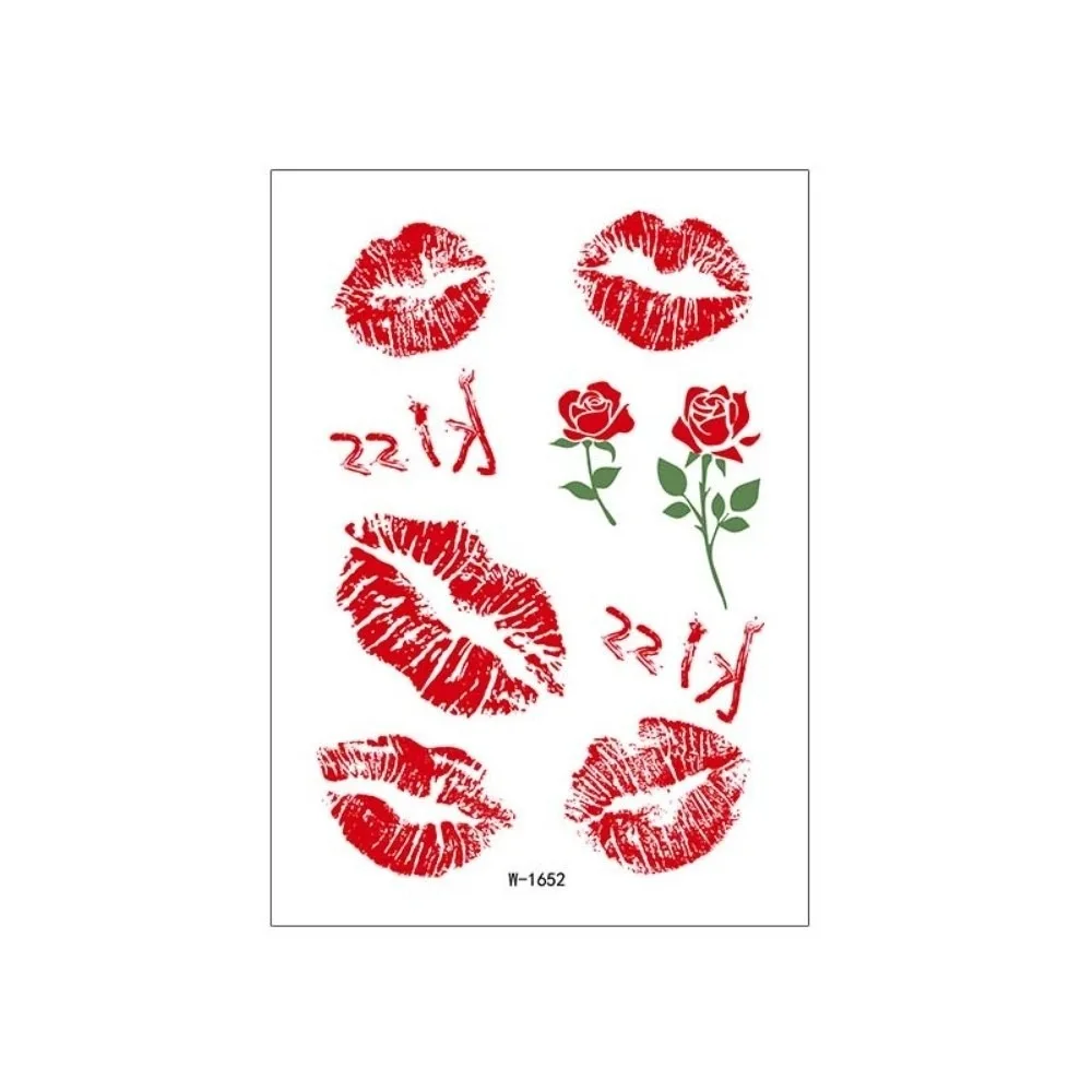 Waterproof Valentine Day Kiss Lip Stickers Leopard Print Pink Bow Cherry Lips Face Temporary Tattoos Funny Disposable