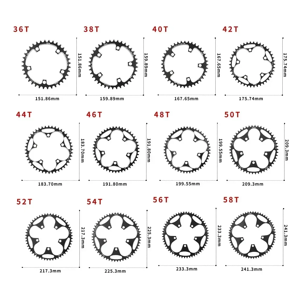 VXM 110 130 BCD Chainring 36T 38T 40T 42T 46T 50T Narrow Wide Star Road Bike Crown 5 Bolts Front Star for Folding Bicycle