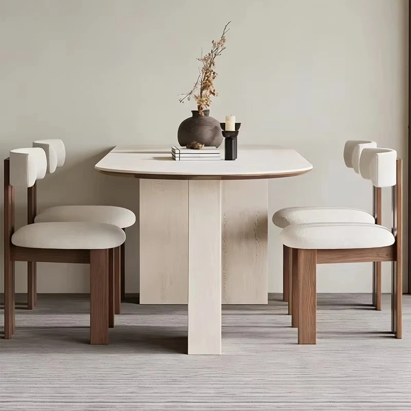 

#Nordic Solid Wood Sintered Stone Dining Table Modern Minimalist Small Apartment Home Rectangular