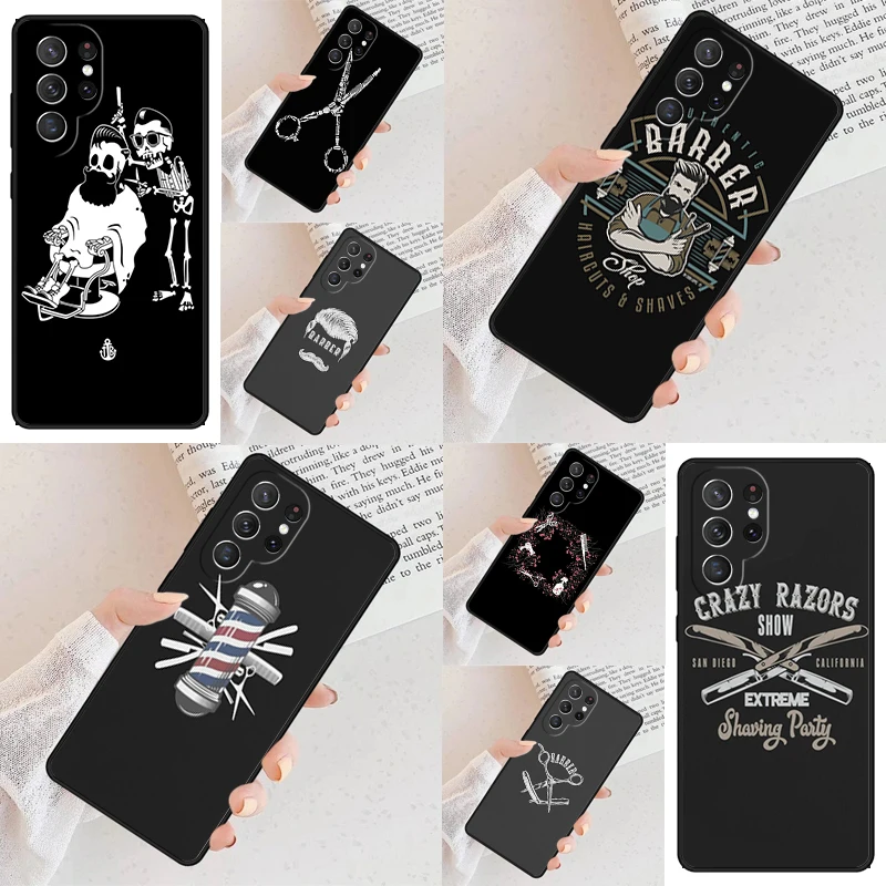 Barber Pole Scissor Comb Razor Phone Case For Samsung Galaxy S24 S23 S22 S21 Ultra S10 Note 10 Pro S20 Plus FE S9 S8 Cover