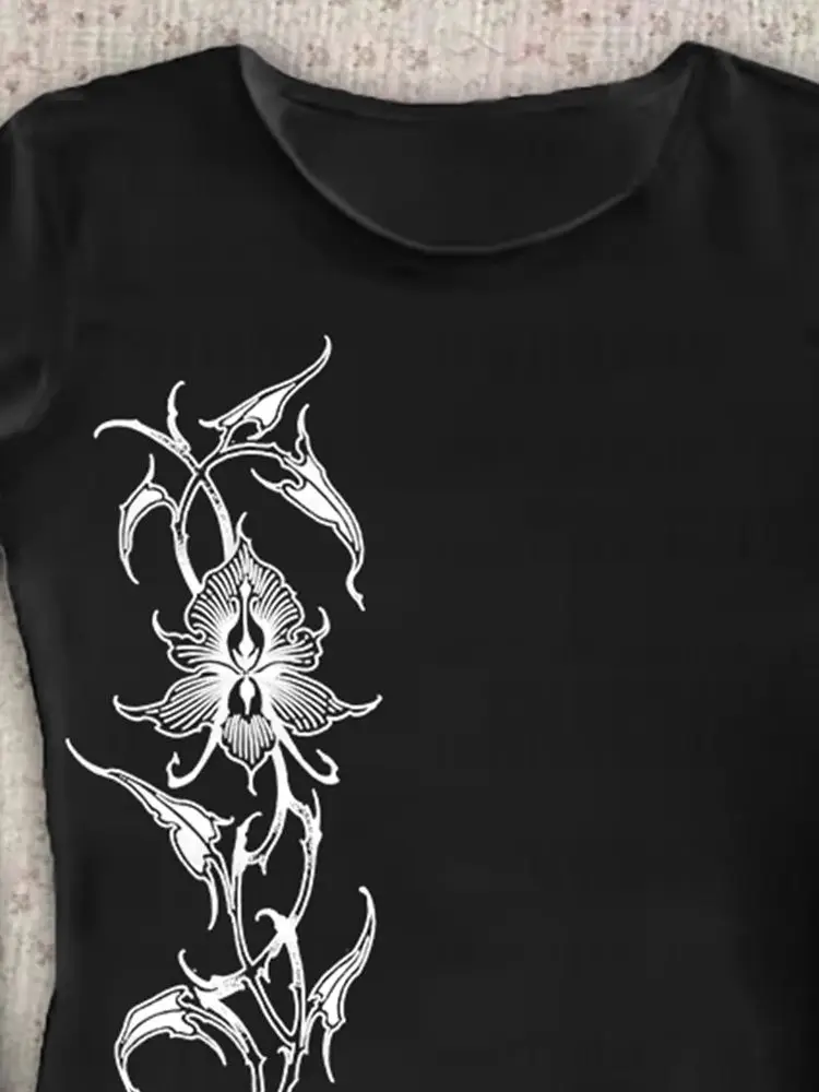 2000년대 아메리칸 고딕 레트로 90년대 에모 탑 일본 의류 Y2K 기하학 패턴 티셔츠 슬림핏 레트로 하라주쿠 긴팔 티셔츠