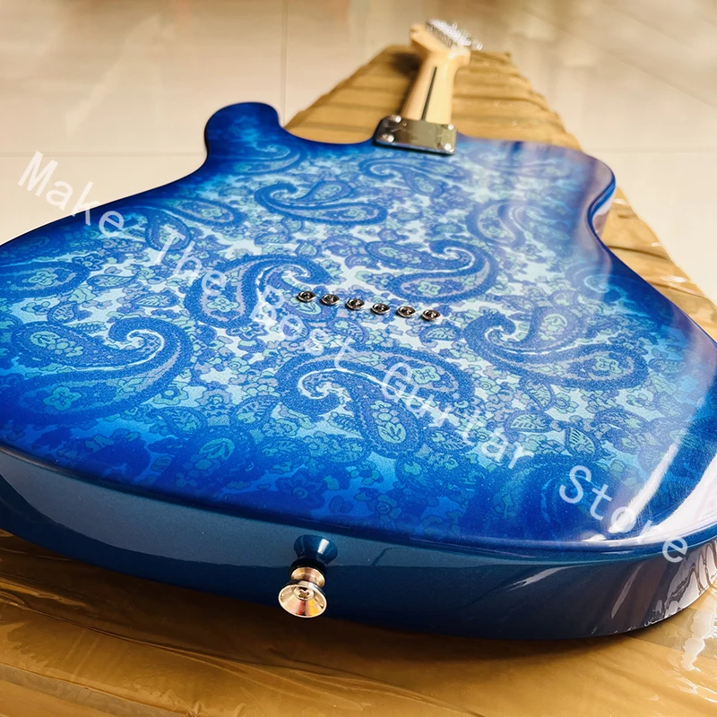 Bright blue printed pattern electric guitar, 22 tone finger board electric guitar, professional level, fast delivery.