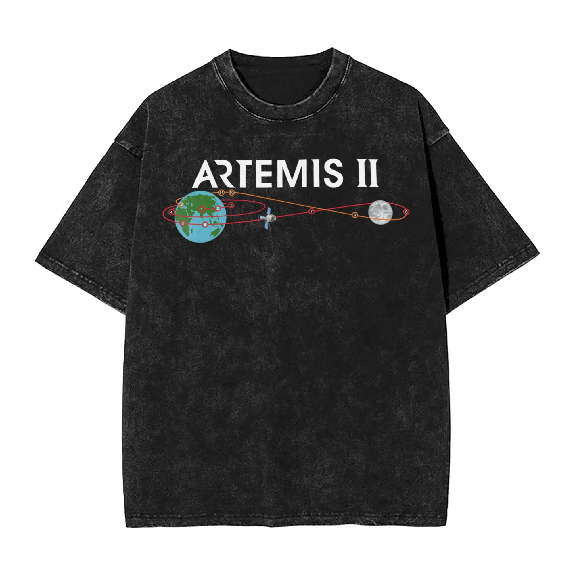 Washed T Shirts Artemis 2 Route Map SLS Rocket Launch Mission To The Moon Novelty T-Shirts Streetwear Cotton Summer Tops Tees