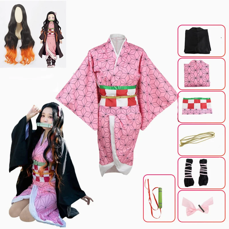 Anime Demon Slayer Kamado Nezuko Cosplay Kimetsu No Yaiba Costume Kimono Uniform Clothes Set for  Parties