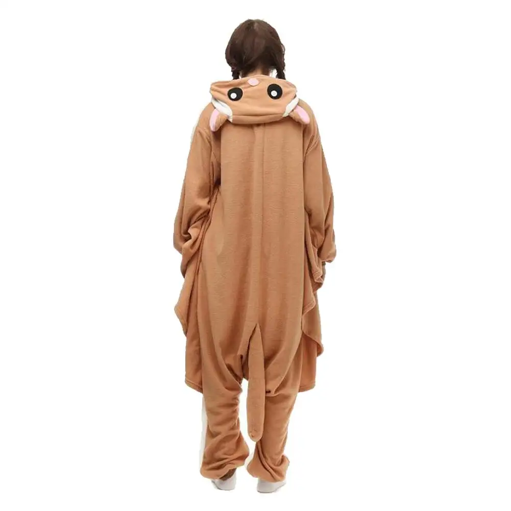 Squirrel Cosplay Jumpsuit Cartoon Animal Fantasy Costume Coral Fleece Hooded Sleepwear Outfits Halloween Carnival Party Suit