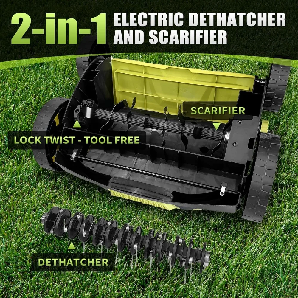 15 Amp 15 inch elektrische gazonverwijderaar en verticuteermachine met zak van 40 liter, met snoer, hoogteverstelling met 5 standen voor het verwijderen van rieten