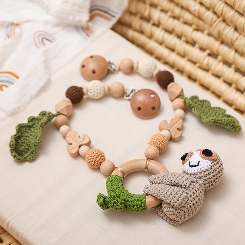 Baby Wooden Crochet Stroller Toys Hanging Stroller Rattle Crib Bell Animal Mobiles Gym Stroller Pendants Gifts Children's Toys