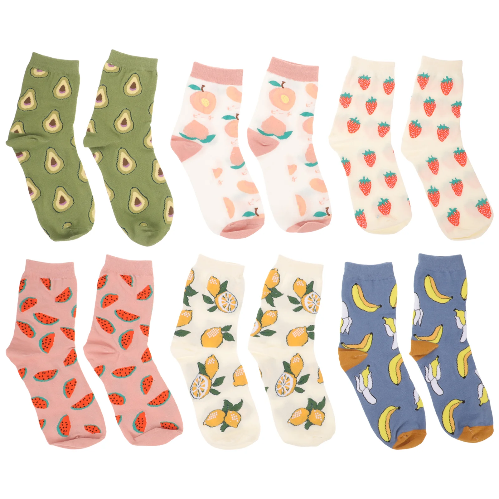 

6 Pairs Fruit Socks Girl Mid-calf Length Pattern Stockings Adorable Cotton Women's