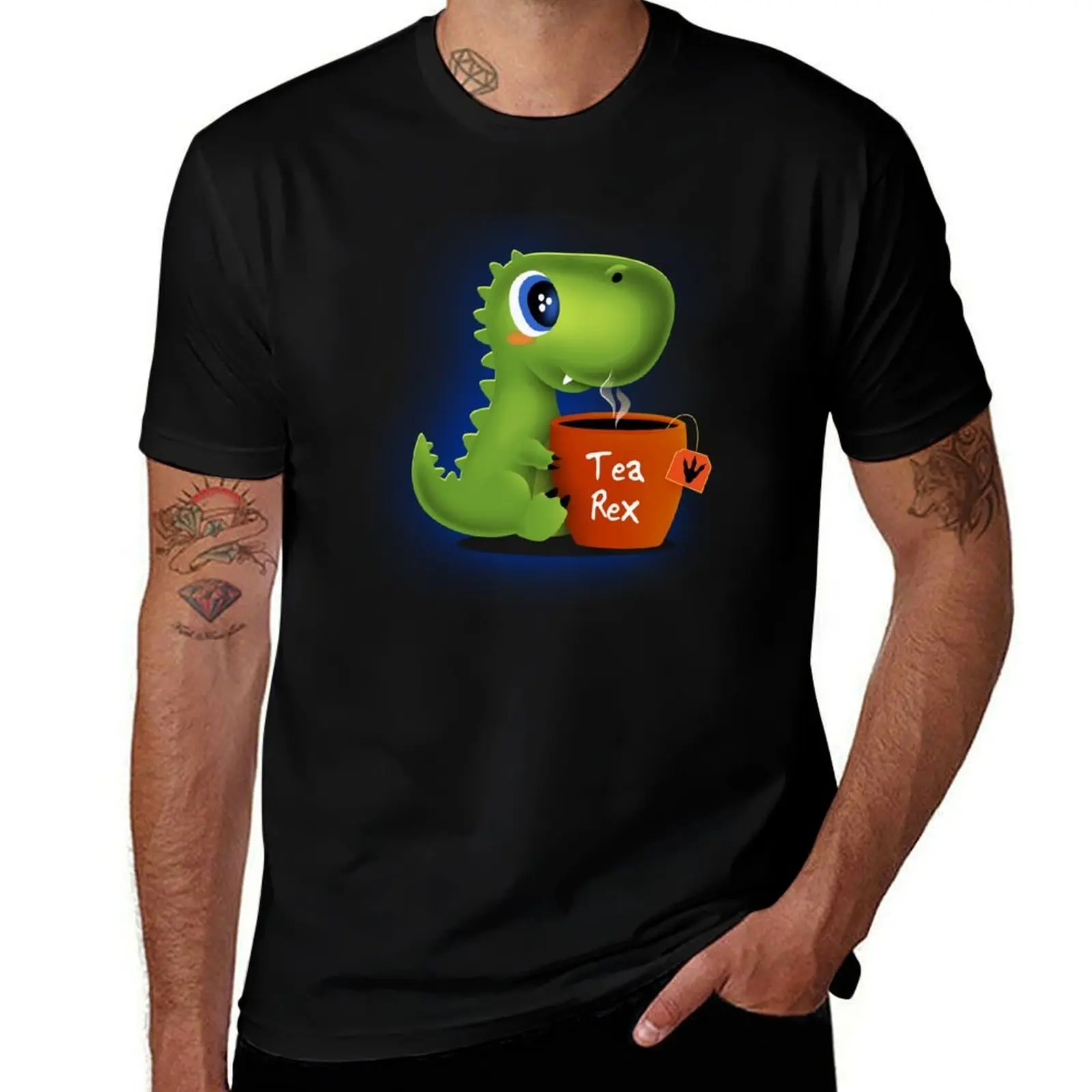 

TEA REX - cute and adorable baby t-rex drinking tea T-Shirt kawaii clothes plus size tops T-shirts for men cotton