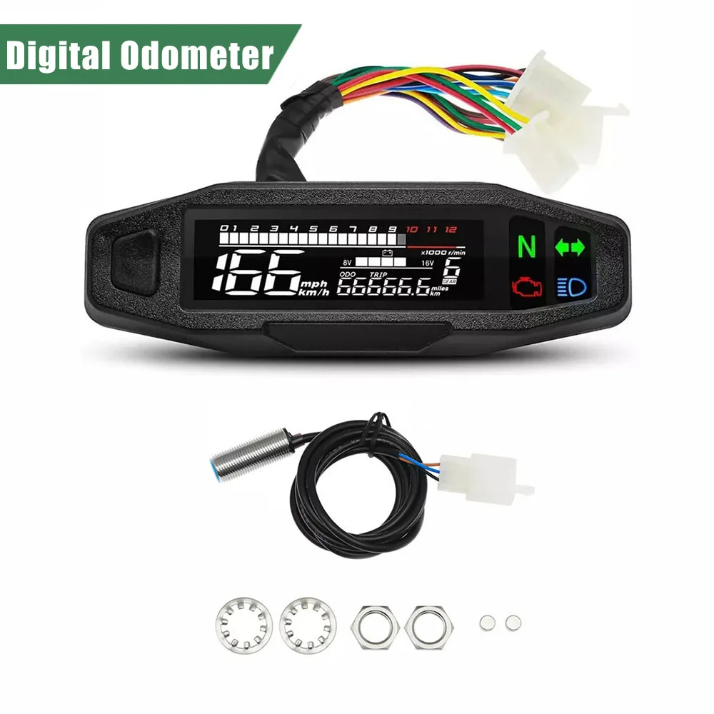 

Universal RPM Motorcycle Meter Speedometer LCD Digital Odometer Color LED Display Stroke Tachometer Instrument Sensor Set