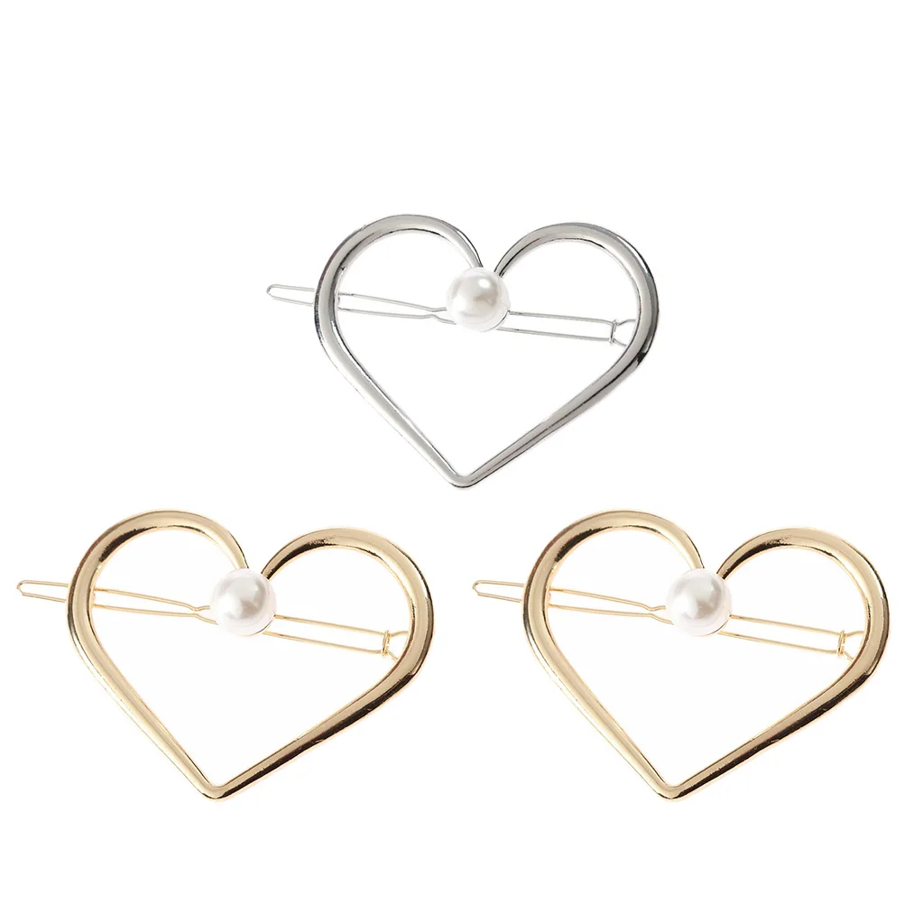

3pcs Hair Clip Heart Shaped Alloy Bobby Pins Small Non Slip Hairstyling Tool Suitable Hairpins Any Season Gifts