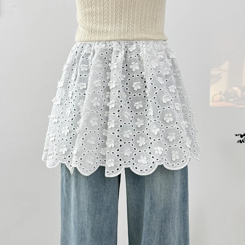 優しい中空アウト刺繍フラワースカートの女性 2025 春弓レースアップスリムスプリットミニスカート甘いオーバーラップ Y2k 服
