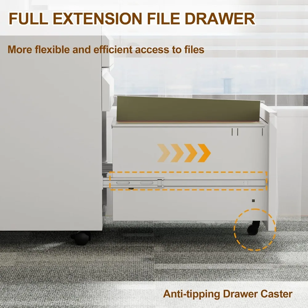 خزانة ملفات متنقلة قابلة للقفل بثلاثة أدراج للمكتب المنزلي، حل تخزين تحت المكتب مع 4 مفاتيح