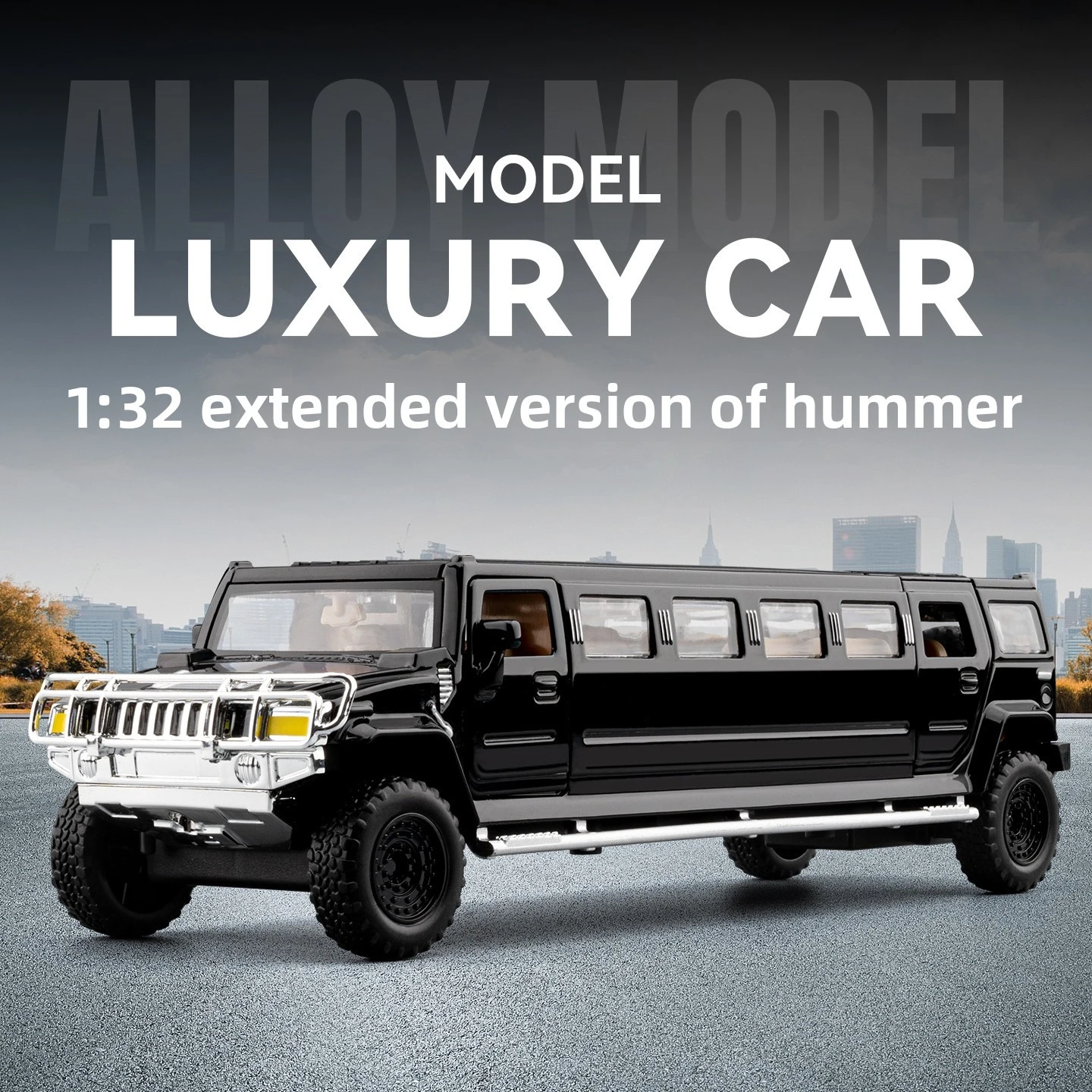 1:32 Extended Hummer Ornament Business Car Model Black Toy Gift Diecast Alloy Car Model Collectible