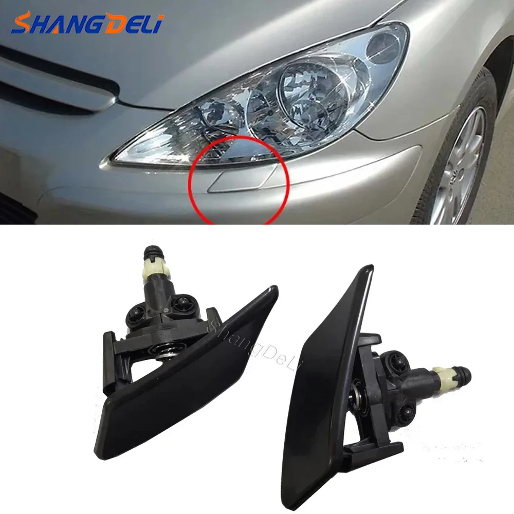 2PCS Car Front Headlight Washer Spray Nozzle Cover Washer Jet Cap Compatible for Peugeot 307 Auto Parts