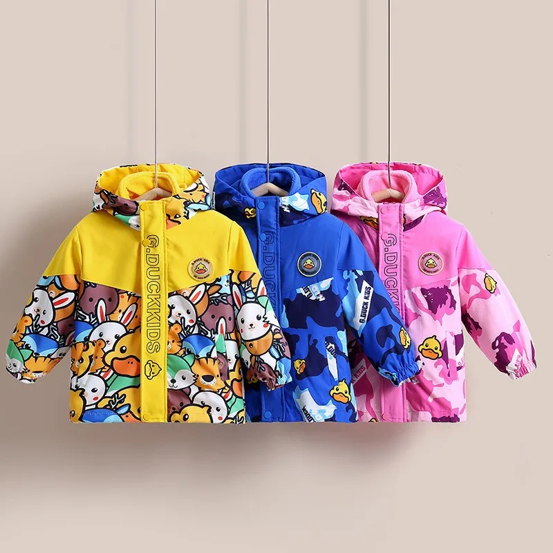 Children's Trench Coat Autumn and Winter Storm Fashion Hooded Two Sets of Cute Cartoon Printed  Coats  for Boys and Girls Tops