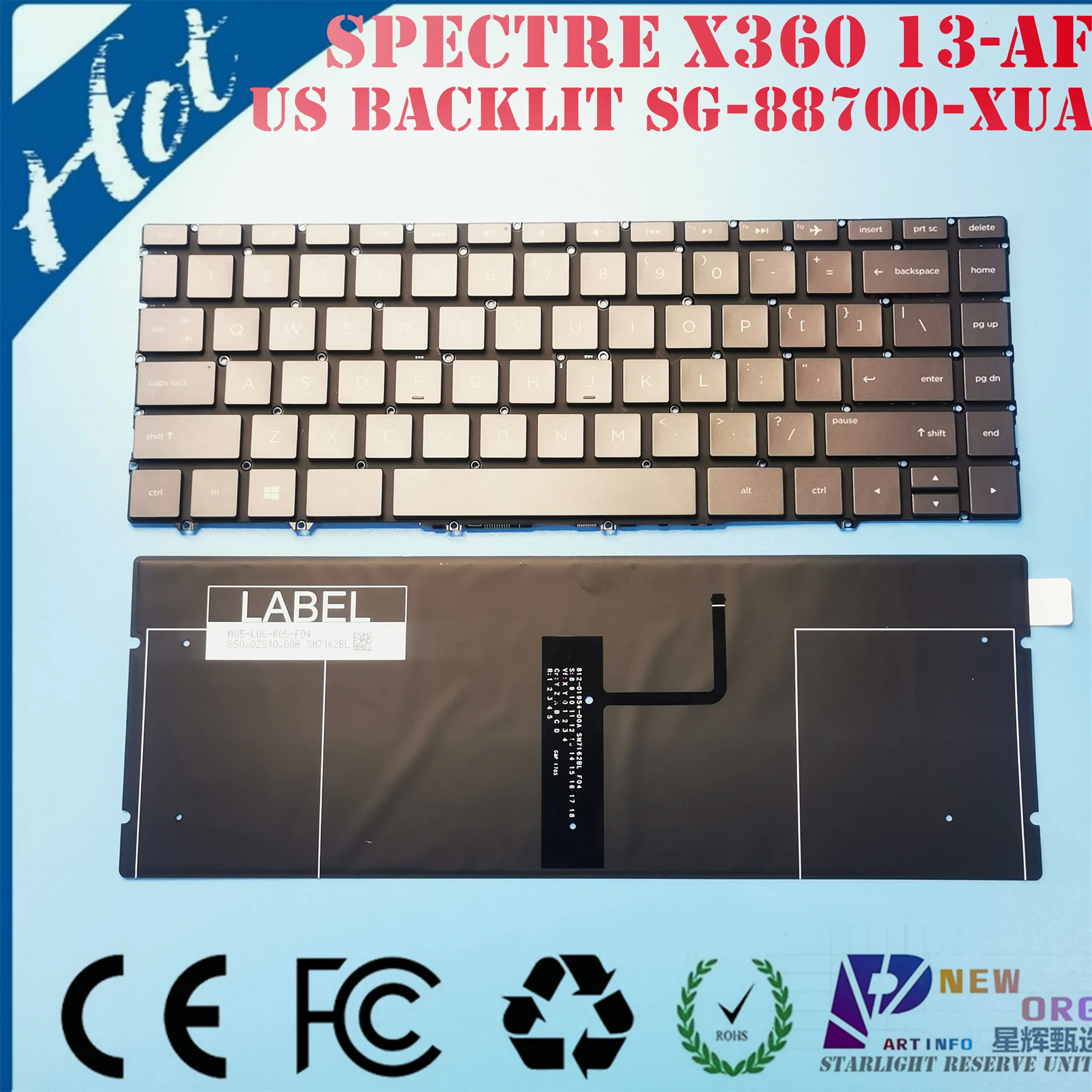 

Brand New ORG Laptop US UI IN Backlight Keyboard for HP Spectre X360 13-AF001TU 002TU 003TU Series Brown SG-88700-AUX