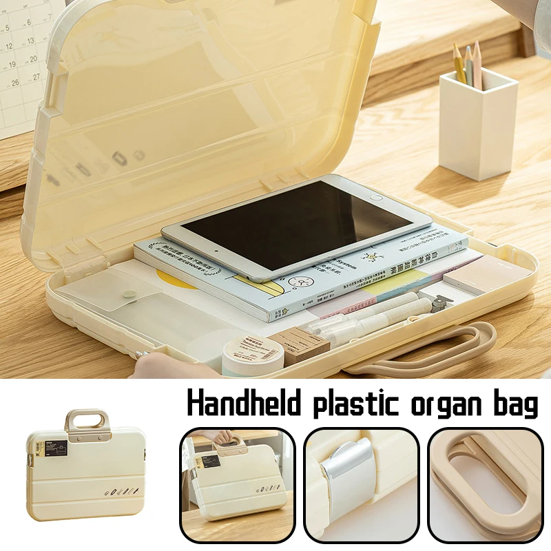 Portable Plastic Transparent File Boxes with Handle A4 Large Capacity Heavy Duty File Box Plastic Transparent Paper Storage Box