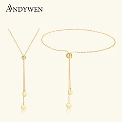 ANDYWEN 925 Sterling Silver Bead Adjustable  Pendant Y-Shaped Bracelet Silicone Plug Long Necklace 2024 Women Gift Fine Jewels