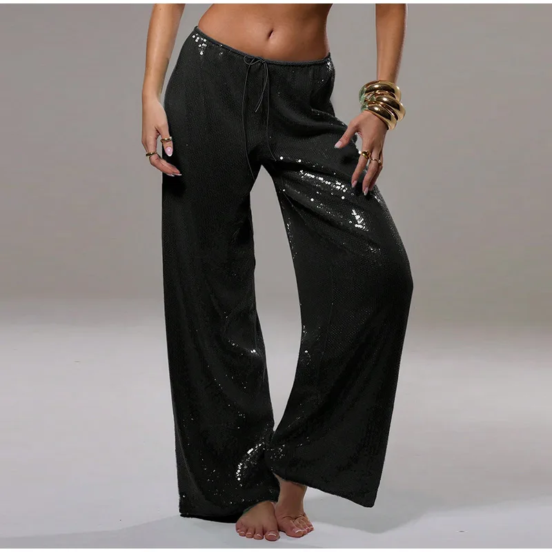 Sequin Loose Summer Women's Pants Low-rise Drawstring Straight Wide Leg Y2k Pant And Trousers New Beach Casual Clothes 2026