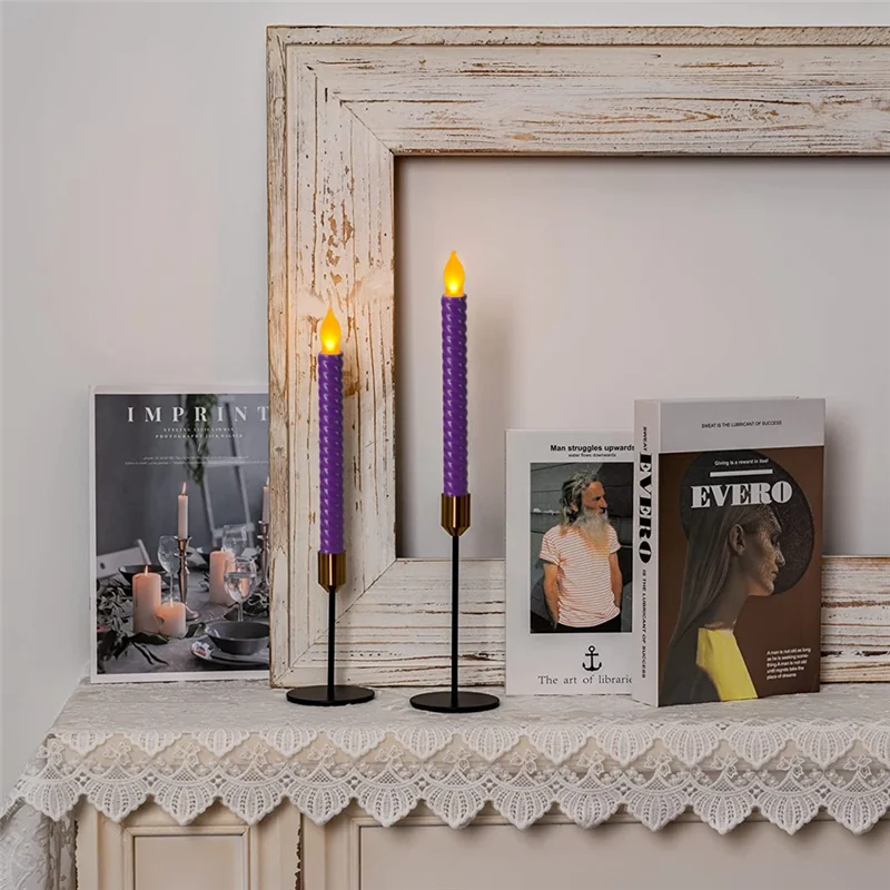 مجموعة واحدة من أضواء الشموع الإلكترونية LED، أضواء محاكاة فلاش صفراء طويلة، أضواء الديكور، أرجواني-POS