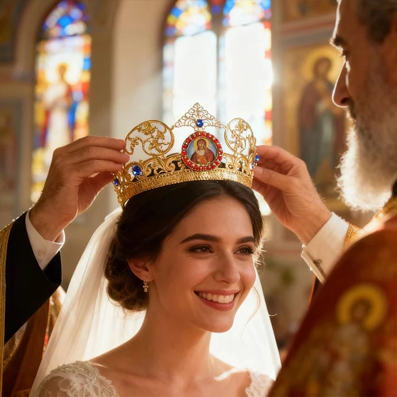 Neue orthodoxe Kirchenkrone, Jesus- und Maria-Ikone, Heilige Familie Krone, religiöses Ritual, orthodoxe Kirche, heilige Hochzeit, Ehepaar-Kronen-Set – Detail 6