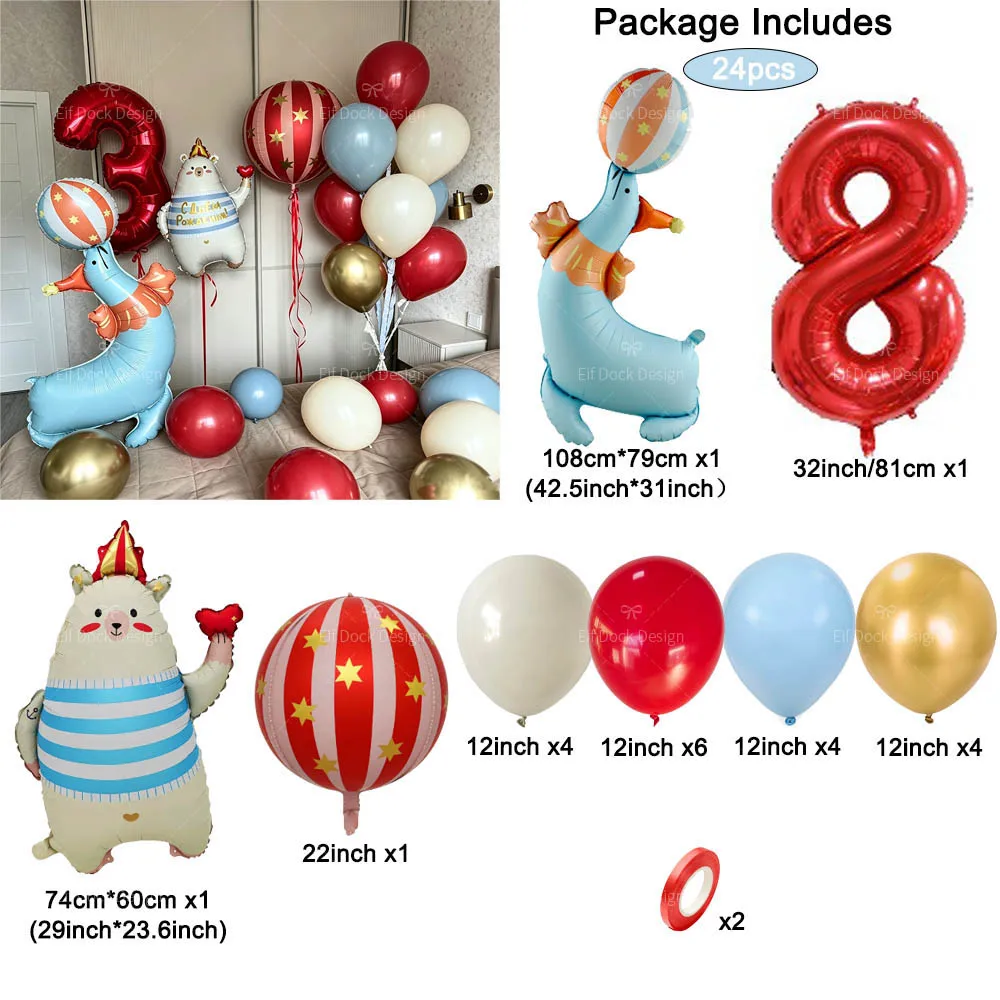 24 Stück Zirkus-Stehballons mit Seelöwen, Liebesherzen und Bären aus Aluminiumfolie für Geburtstags- und Jubiläumspartys, Heimdekoration – Detail 9