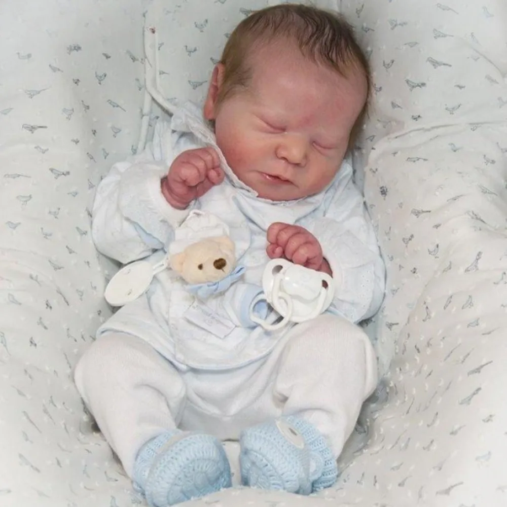 21inch Reborn Doll Kit Sleeping Baby Chase Unfinished Unpainted Doll Parts with Cloth Body and COA Kit Molde Bebê Reborn