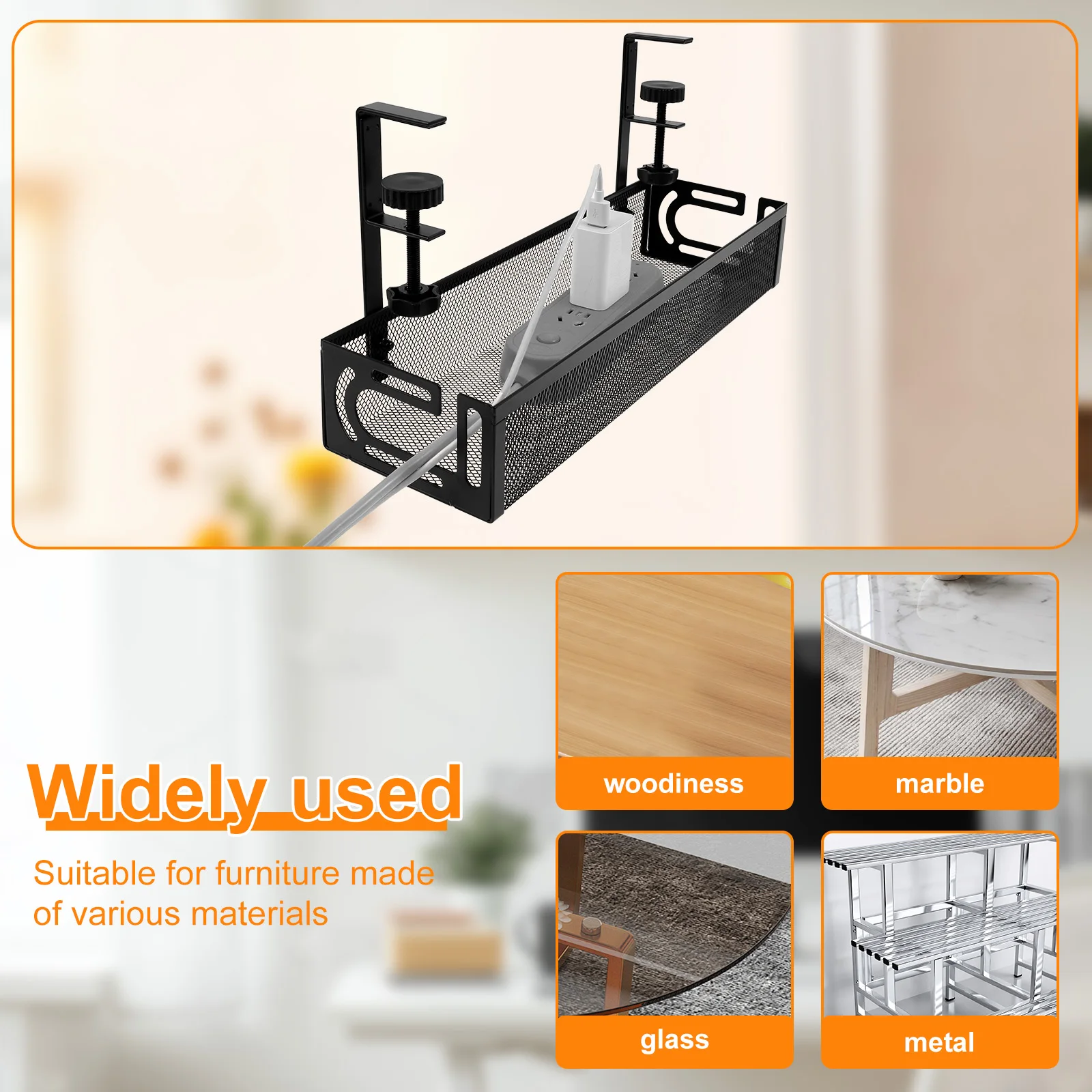 Under Desk Cable Management Tray No Drill Clamp Mount Metal Mesh Organizer For Power Strip Cables Adapters Home Office Gaming - view 5