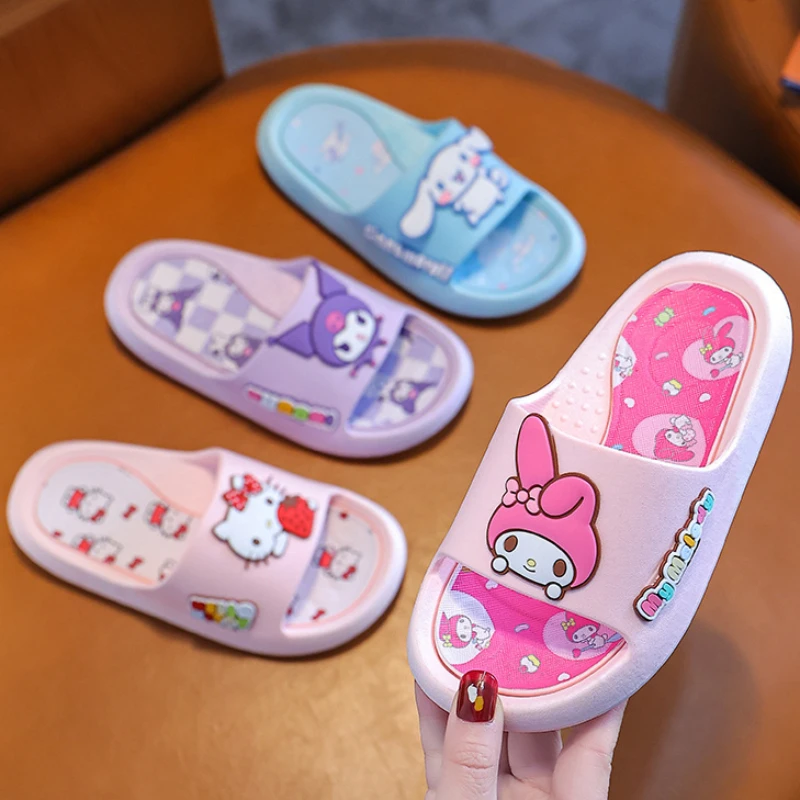 2024 Summer Boys Girls Sandals Cute Hello Kitty Children's Casual Shoes Anti-slip Kids Beach Shoes Soft Bottom Home Slippers