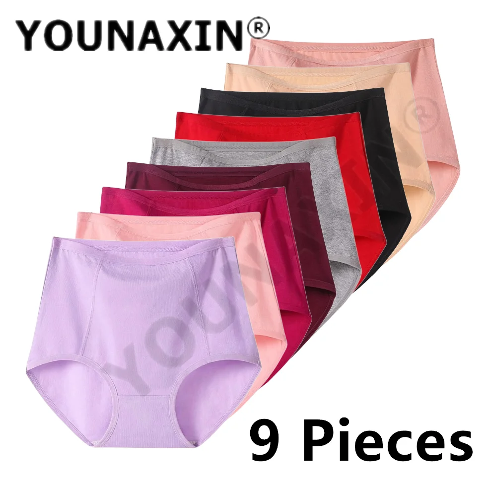 9 Pcs Women's Big Size Briefs Breathable Cotton Undies High Waist Large Panties Undershorts Asian Size XL 2XL 3XL 4XL 5XL 6XL