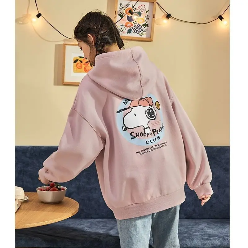 Snoopy sweatshirt women\'s loose Korean style new 2024 autumn and winter plus velvet thickening trendy ins fashion top hooded