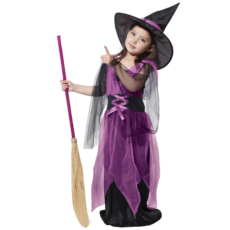 Children Witch Costume Girls Fairytale Wizard Dress Kids Halloween Clothes Baby Toddler Party Cosplay Outfits