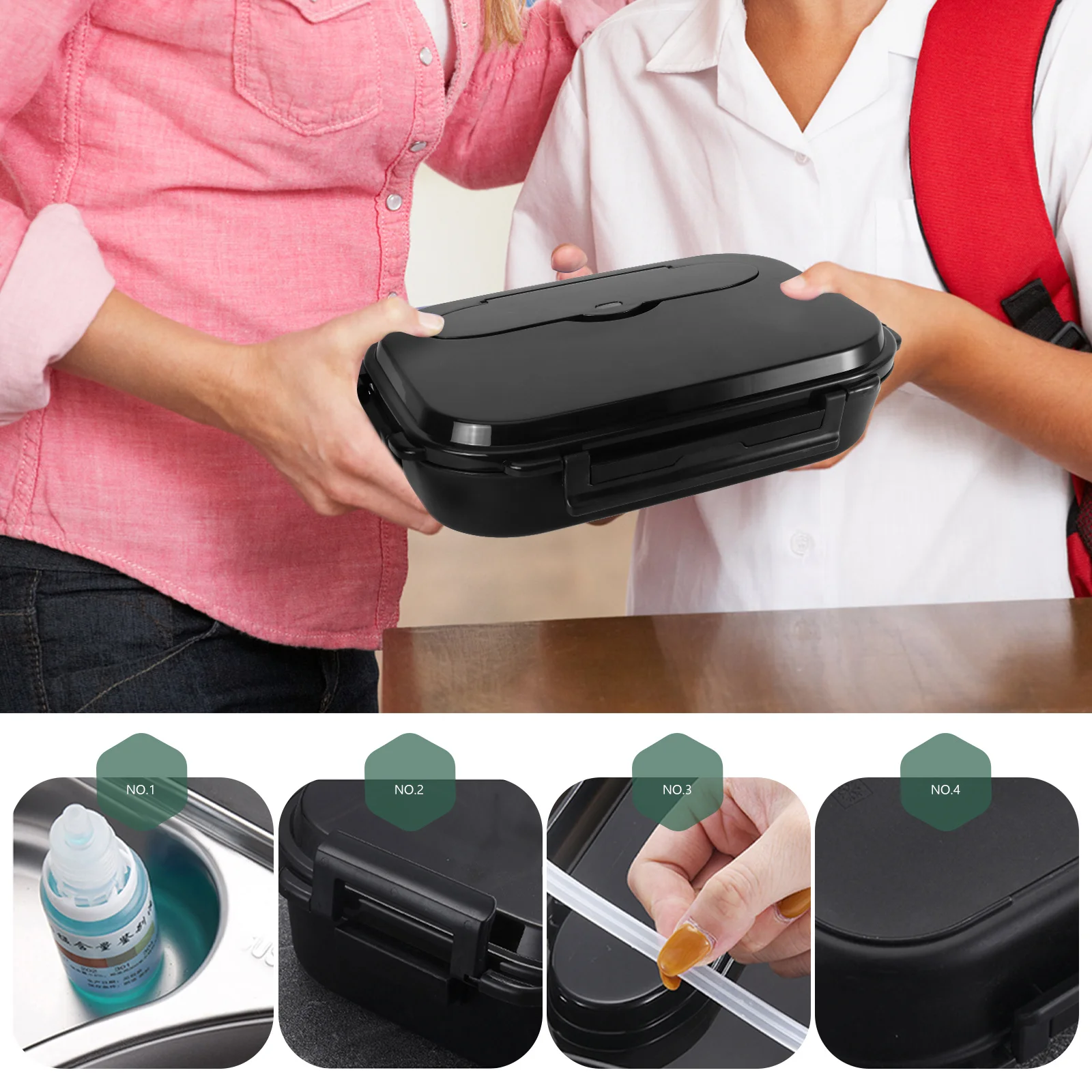 

1Set Thermal Lunch Box Black 2000ml Detachable Inner Tank Leak Proof Portable Insulated Food Storage Box Student Office Dining