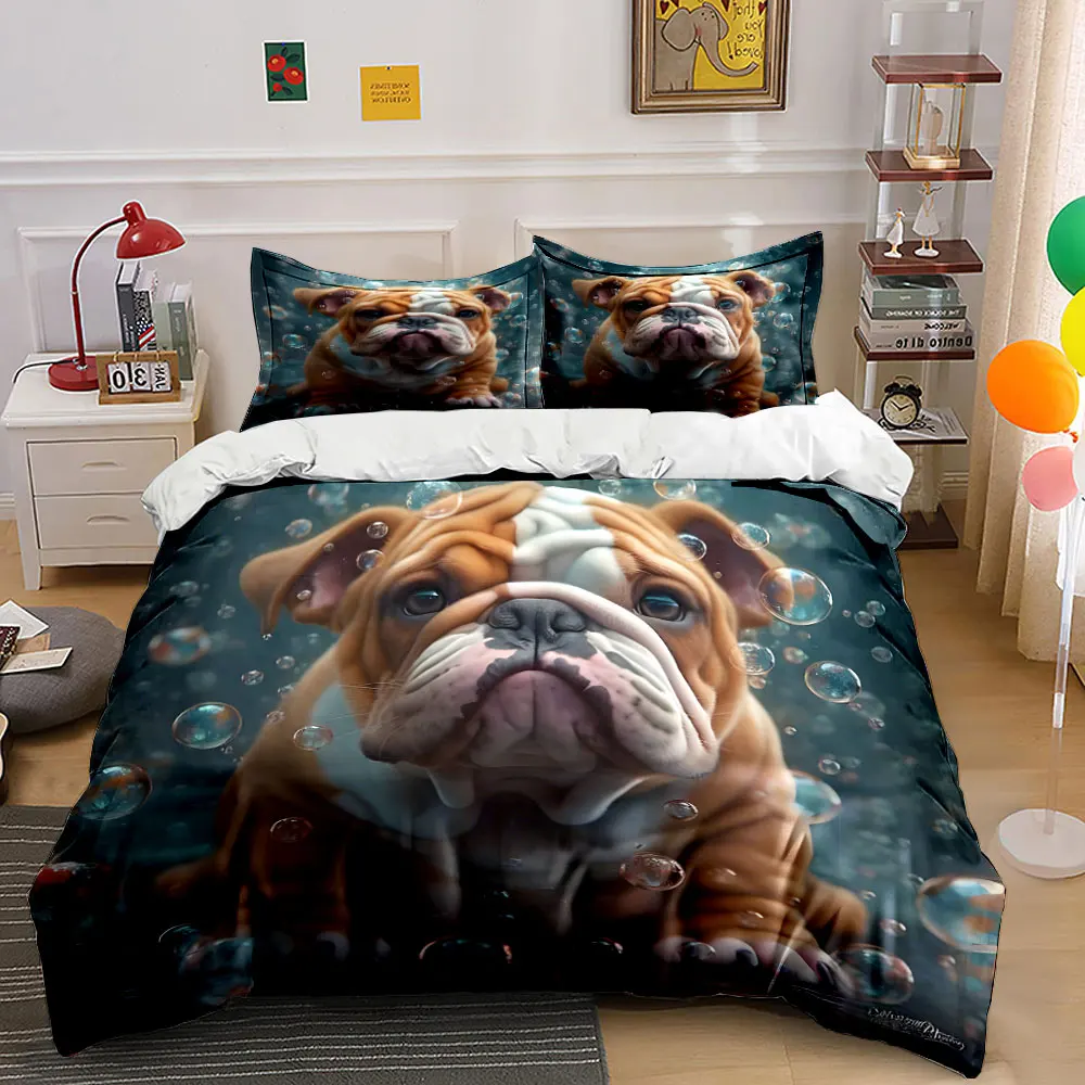 Cute puppy with floating bubbles Pattern Duvet Cover Set Digital Print Colorful Polyester Bedding with Zipper Closur for gifts