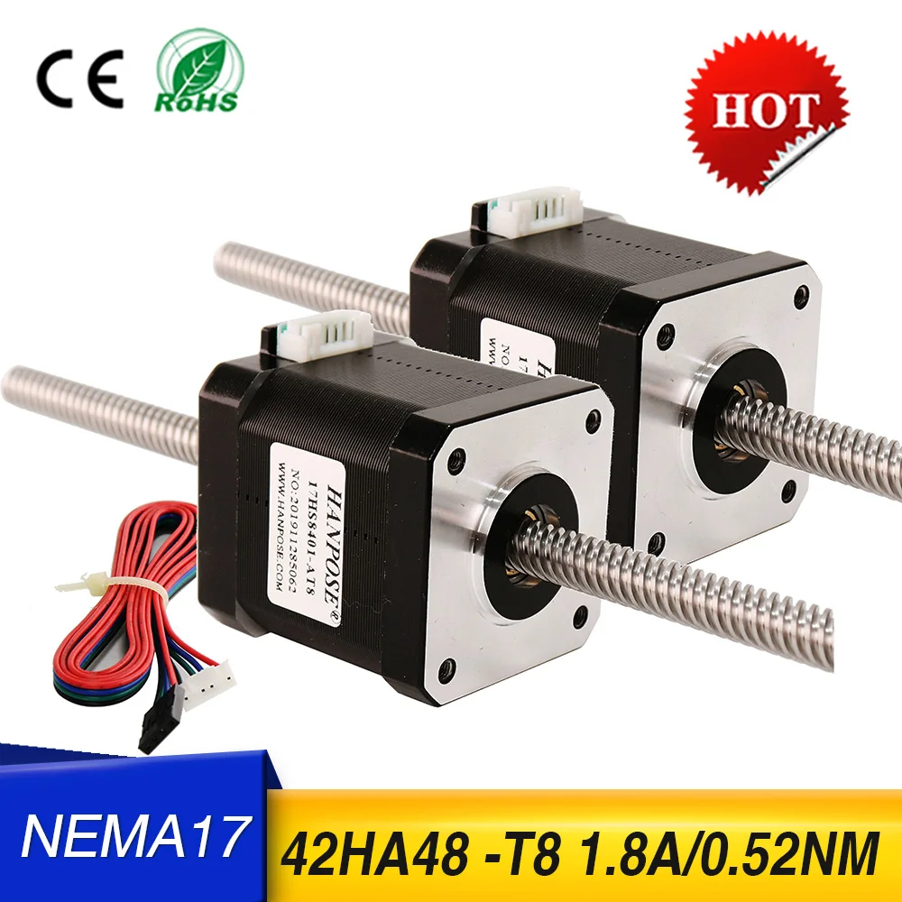 NEMA17 stepper motor 1742HA84-T8*2-300mm 1.7A 52N.cm trapezoid screw reciprocating expansion  For 3D Printer Monitor Equipment