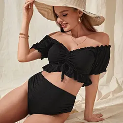 Maternity Bikini Set Tie Front Off Shoulder Two Piece Swimsuit Pregnant Women Bathers Black Bathing Suit Summer Beach Swimwear