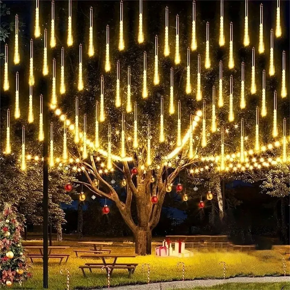 Meteor Shower LED String Light, Iluminação exterior, 8 tubos, EUA, UE Plug, Guirlanda de Natal, Fairy Light, Jardim, Decoração de rua