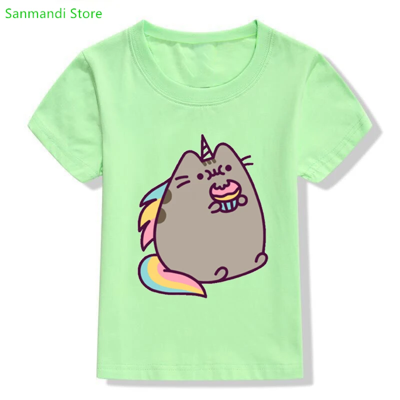 New Funny Coffee Cat Cartoon Print Tshirt Girls/Boys Cute Unicorn T Shirt Kawaii Kids Clothes  Shirt Summer Fashion T-Shirt